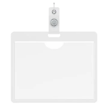 Name tag. Plastic badge, front view, mockup template. 3D rendering Stock Illustration