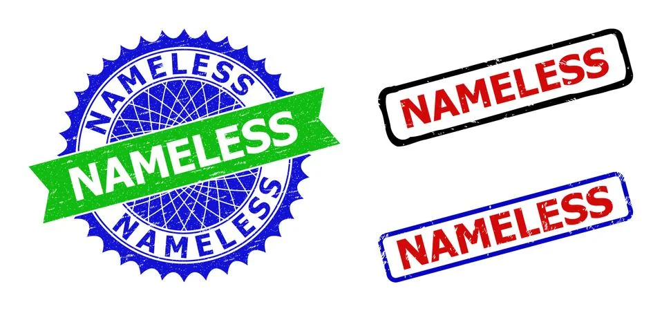NAMELESS Rosette and Rectangle Bicolor Stamp Seals with Unclean Textures Stock Illustration