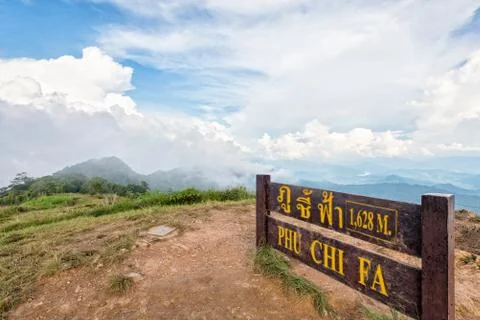 Nameplate of Phu Chi Fa Viewpoint Foto stock