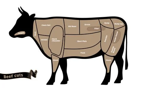 Names of beef cuts in English Stock Illustration