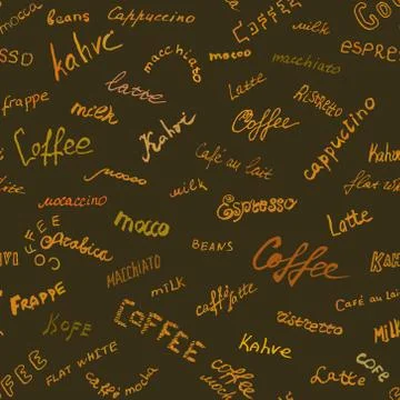 Names of coffee from different countries. Soft pattern for fabric or backgrou Stock Illustration