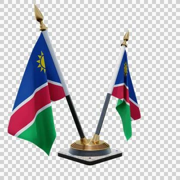 Namibia 3d illustration flag on pole. Wood flagpole Stock Illustration