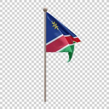 Namibia 3d illustration flag on pole. Wood flagpole Stock Illustration