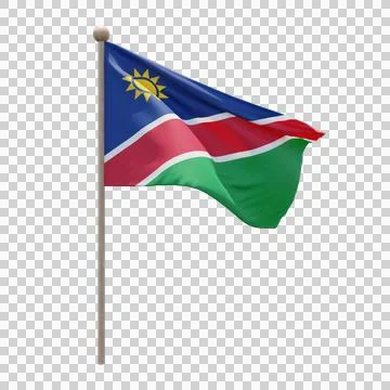 Namibia 3d illustration flag on pole. Wood flagpole 库存插图