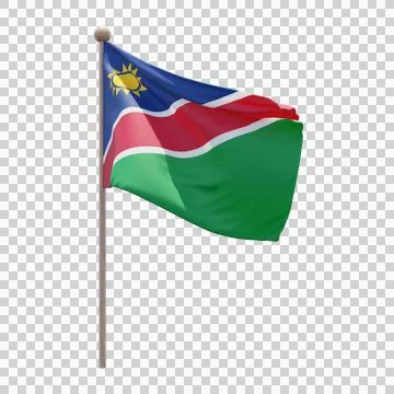 Namibia 3d illustration flag on pole. Wood flagpole Stock Illustration