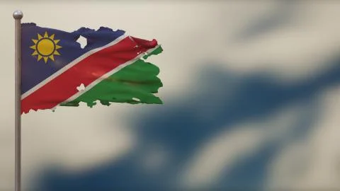 Namibia 3D tattered waving flag illustration on Flagpole. Stock Illustration