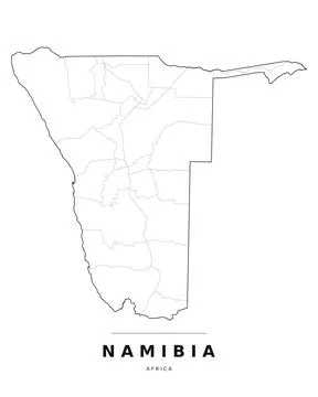 Namibia Africa Map Region Boundaries Highways Black White Editable Vector Stock Illustration