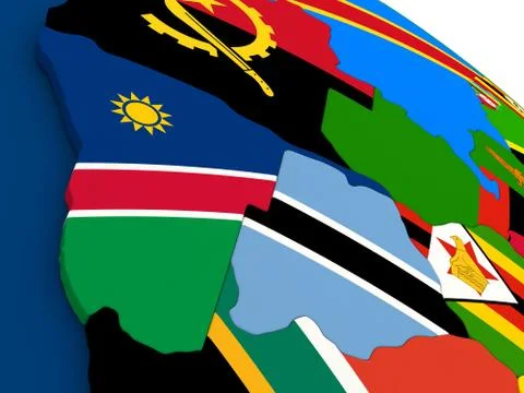 Namibia and Botswana on globe with flags Stock Illustration