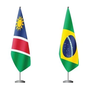 Namibia and Brazil flags on flagpoles for official ceremonies and meetings Stock Illustration