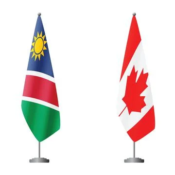 Namibia and Canada flags on flagpoles for official ceremonies and meetings Stock Illustration