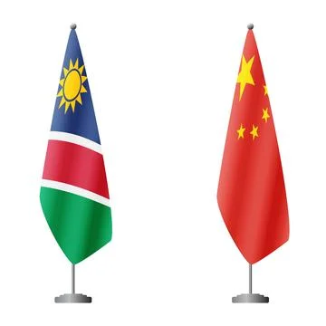 Namibia and China flags on flagpoles for official ceremonies and meetings Stock Illustration