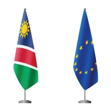 Namibia and European Union flags on flagpoles for official ceremonies and Stock Illustration
