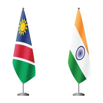 Namibia and India flags on flagpoles for official ceremonies and meetings Ilustração Stock