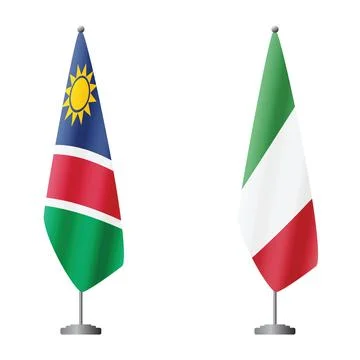 Namibia and Italy flags on flagpoles for official ceremonies and meetings Stock Illustration