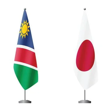 Namibia and Japan flags on flagpoles for official ceremonies and meetings Stock Illustration