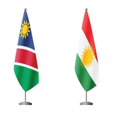 Namibia and Kurdistan flags on flagpoles for official ceremonies and meetings Stock Illustration