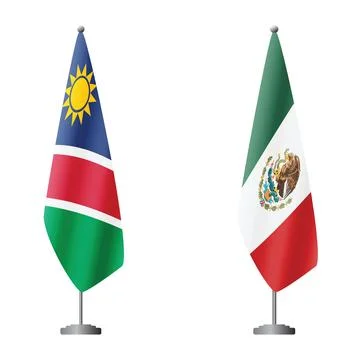 Namibia and Mexico flags on flagpoles for official ceremonies and meetings Stock Illustration