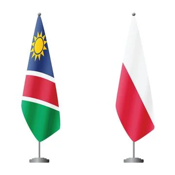 Namibia and Poland flags on flagpoles for official ceremonies and meetings Stock Illustration