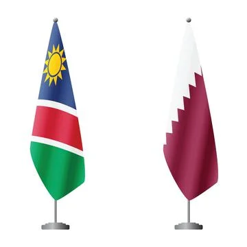 Namibia and Qatar flags on flagpoles for official ceremonies and meetings Stock Illustration
