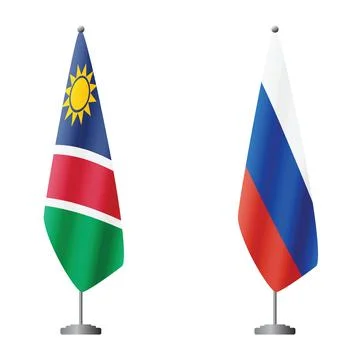 Namibia and Russia flags on flagpoles for official ceremonies and meetings Stock Illustration