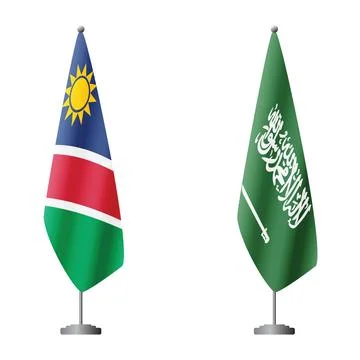 Namibia and Saudi Arabia flags on flagpoles for official ceremonies and meetings Stock Illustration