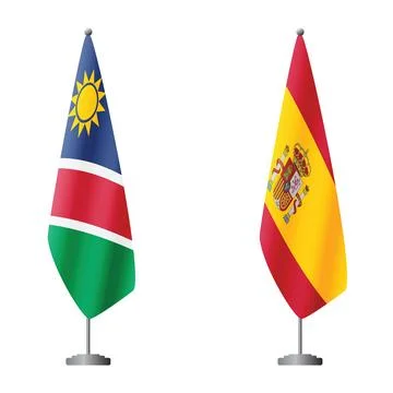 Namibia and Spain flags on flagpoles for official ceremonies and meetings Stock Illustration