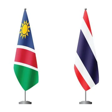 Namibia and Thailand flags on flagpoles for official ceremonies and meetings Illustrazione stock