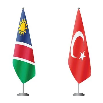 Namibia and Turkey flags on flagpoles for official ceremonies and meetings Stock Illustration
