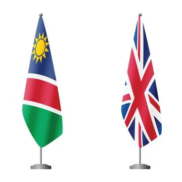 Namibia and United Kingdom flags on flagpoles for official ceremonies and Stock Illustration