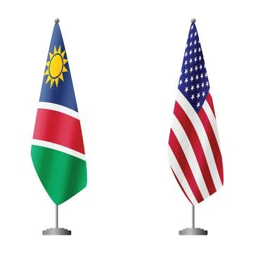 Namibia and United States flags on flagpoles for official ceremonies and Иллюстрация