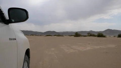 Namibia camera car, dry landscape, Africa in HD front car view cloudy day Stock Footage 90886600