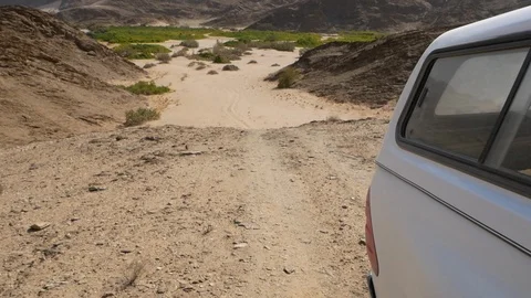 Namibia camera car, dry landscape, Africa in HD climbing car view Stock Footage 90887202