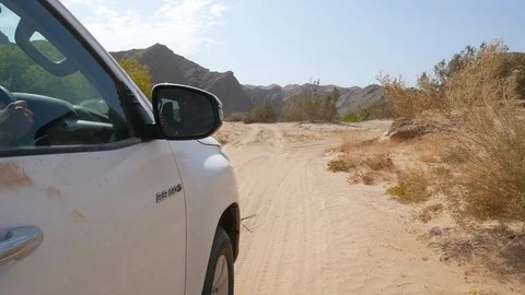 Namibia camera car, dry landscape, Africa in HD front car view Stock Footage 90887229