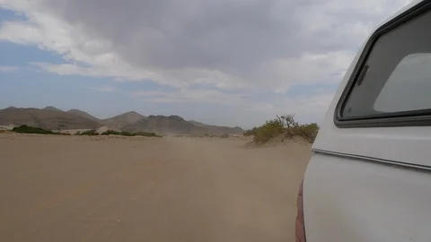 Namibia camera car, dry landscape, Africa in HD retro car view Stock Footage 90887402