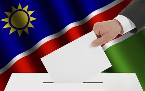 The Namibia flag and the hand with the bulletin about the ballot box Stock Illustration