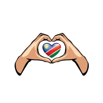 Namibia flag and hand on white background. Vector illustration Stock Illustration