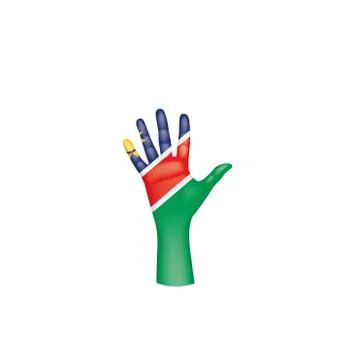 Namibia flag and hand on white background. Vector illustration Stock Illustration