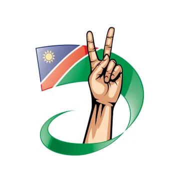 Namibia flag and hand on white background. Vector illustration Illustrazione stock