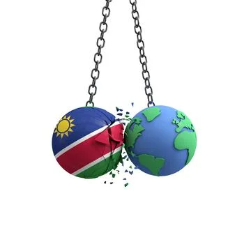 Namibia flag ball hits planet earth. Environmental impact concept. 3D Render Stock Illustration