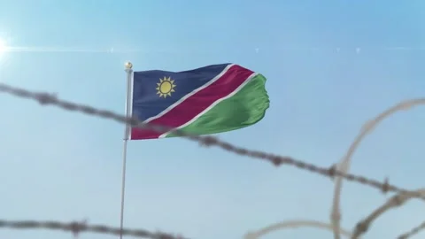 Namibia flag behind border Stock Footage 137429794