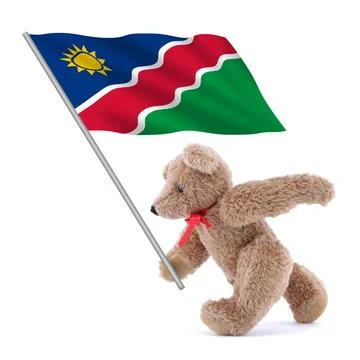 A Namibia flag being carried by a cute teddy bear Stock Photos