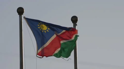 Namibia flag blowing in the wind, close up. Stock Footage 168176715
