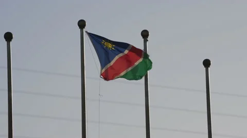 Namibia flag blowing in the wind, medium. 스톡 동영상 168176692