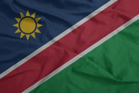 Namibia Flag fabric waving in the gentle air Stock Photos