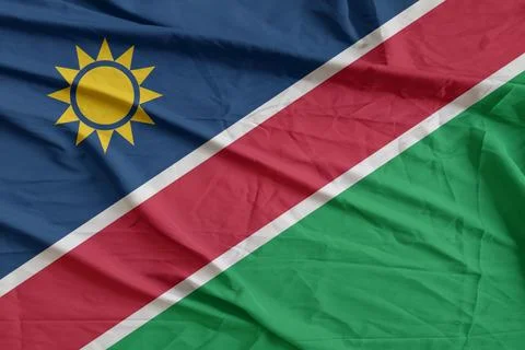 Namibia  Flag fabric waving in the steady wind Stock Photos