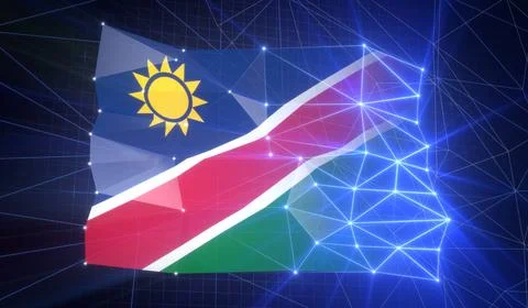 Namibia - Flag with Glowing Cyberspace Grid Stock Illustration