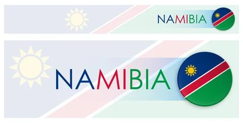 Namibia flag horizontal web banner in modern neomorphism style. Webpage Nam.. Illustrazione stock