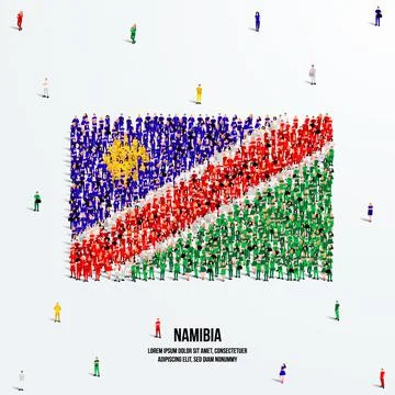 Namibia Flag. A large group of people form the shape of the Namibia flag. Stock Illustration