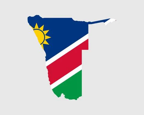 Namibia Flag Map. Map of the Republic of Namibia with the Namibian banner Illustrazione stock