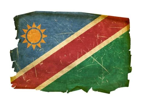 Namibia flag old, isolated on white background Stock Photos